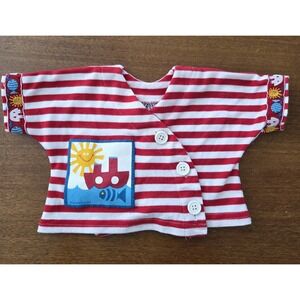 Vtg Zoodles Shirt Childrens Infant Size  3-6 Months Striped‎ Nautical Red Sailor